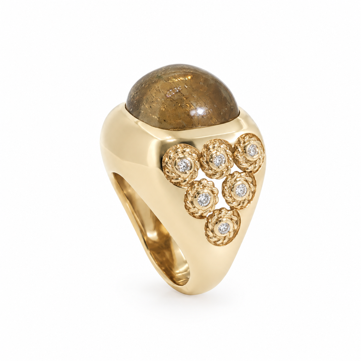 Citrine Cabochon Cocktail Ring with Textured Detailing