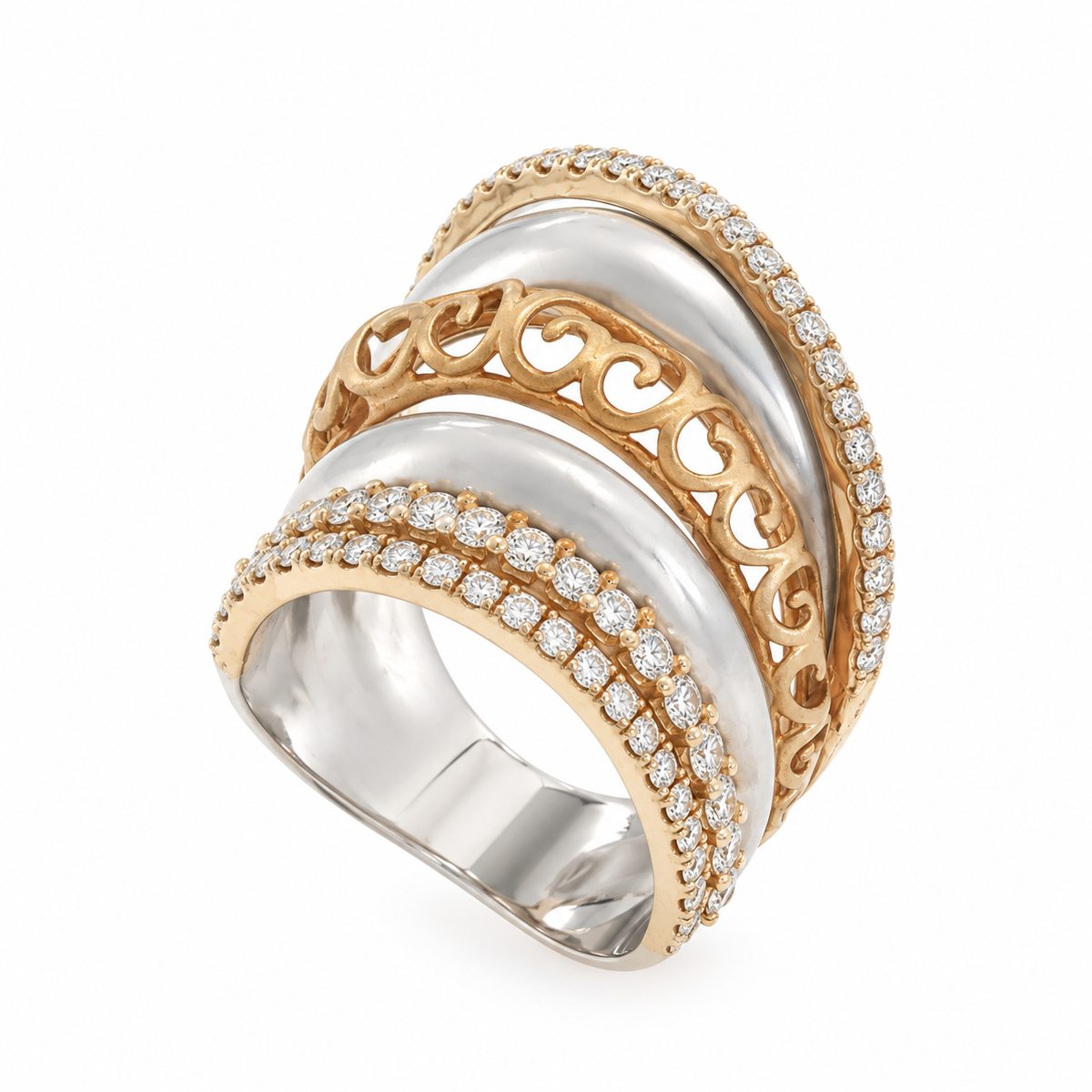 Stacked Cocktail Ring in Two-Toned Gold and Diamonds