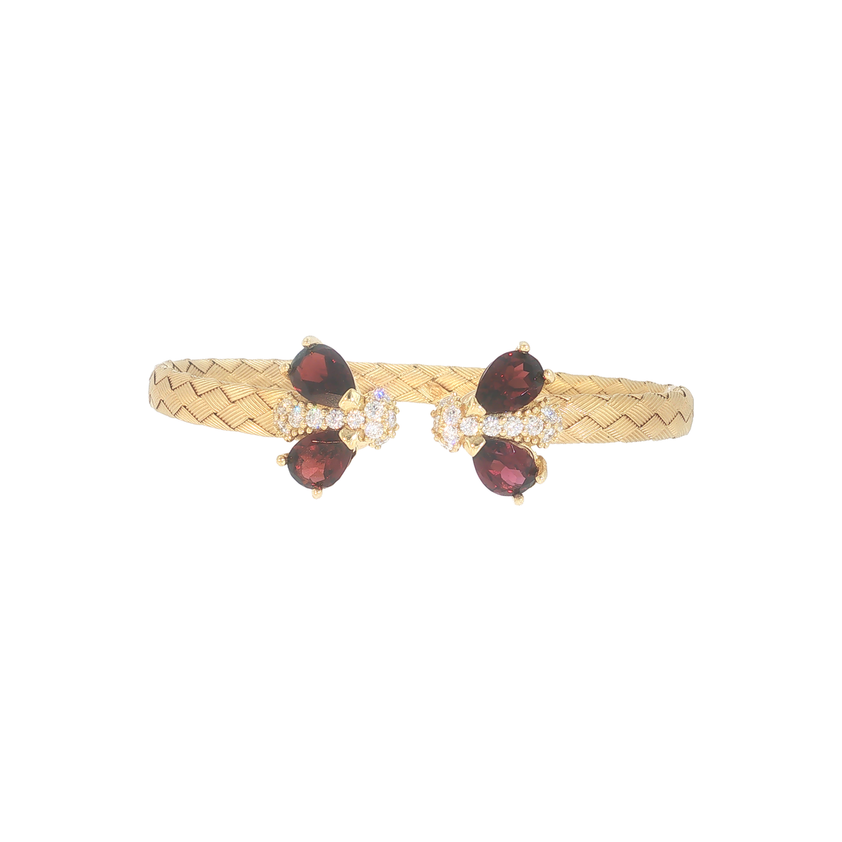 Bee Woven Gold Bangle with Garnets