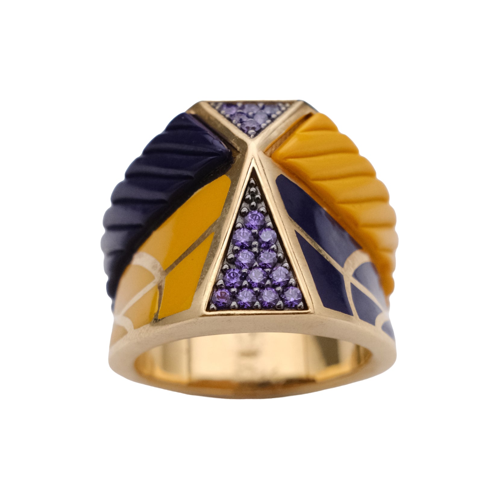 Two Tone Modern Carved Enamel Ring