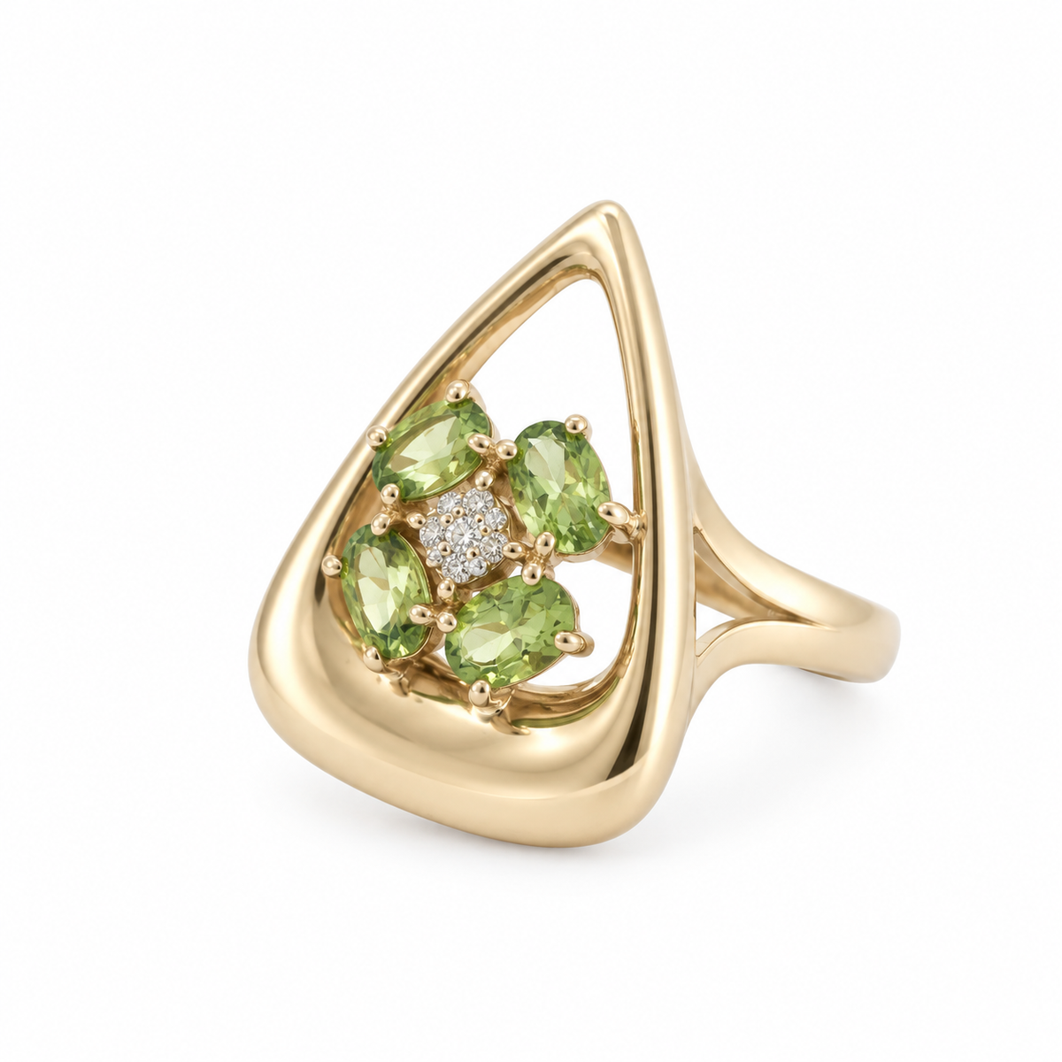Peridot and Diamond Floral Cluster Cocktail Ring