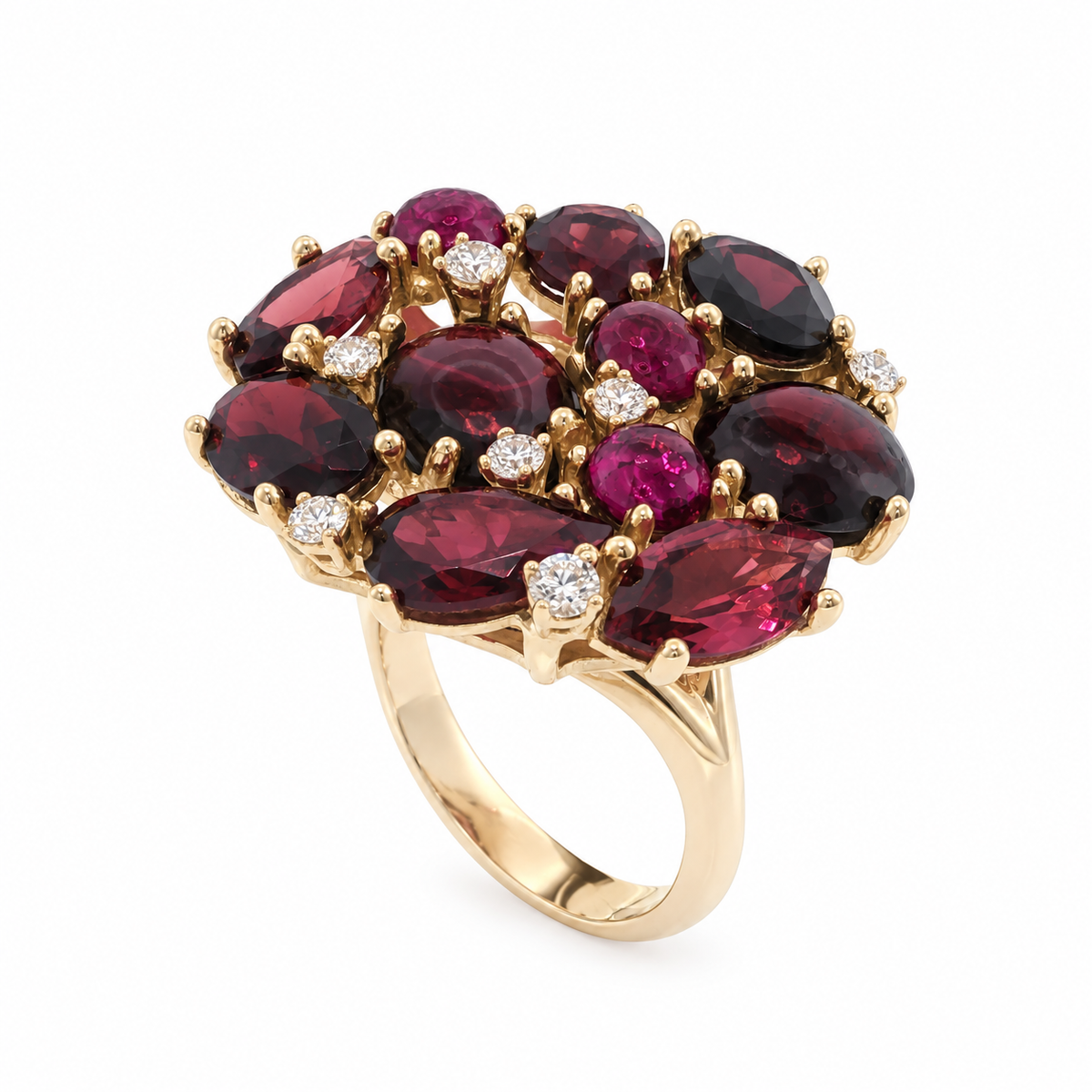 Garnet Cabochon and Faceted Cluster Cocktail Ring