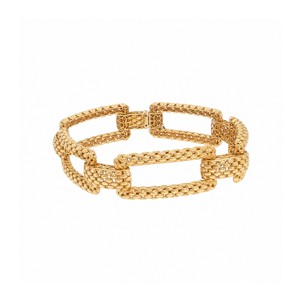Textured Geometric Link Chain Bracelet in Yellow Gold